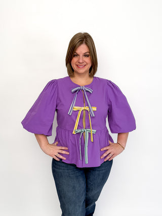 Mardi Gras Front Tie Peplum Top