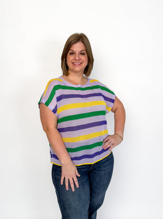 Mardi Gras Striped Dolman Sleeve Top