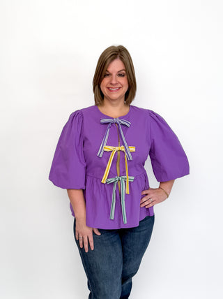 Mardi Gras Front Tie Peplum Top