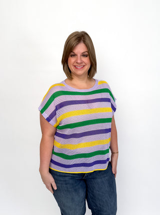 Mardi Gras Striped Dolman Sleeve Top