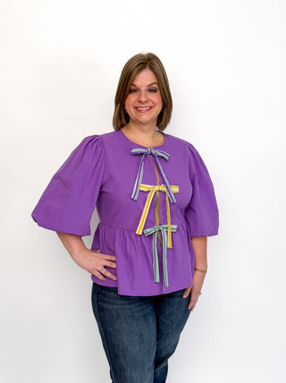 Mardi Gras Front Tie Peplum Top