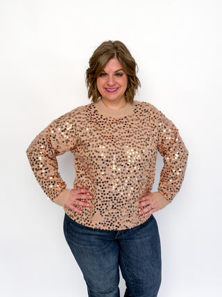 Gold Sequin Long Sleeve Sweater