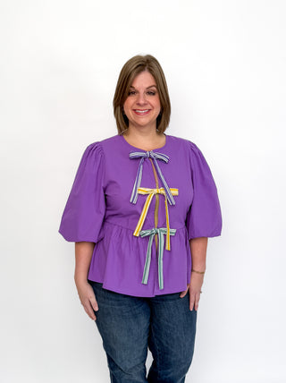 Mardi Gras Front Tie Peplum Top