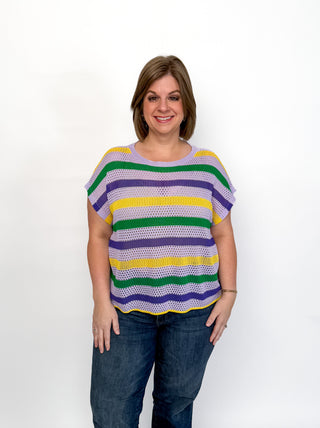 Mardi Gras Striped Dolman Sleeve Top