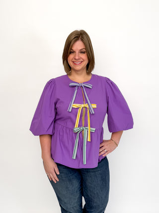 Mardi Gras Front Tie Peplum Top