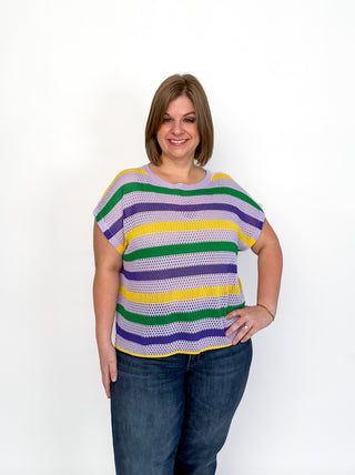 Mardi Gras Striped Dolman Sleeve Top