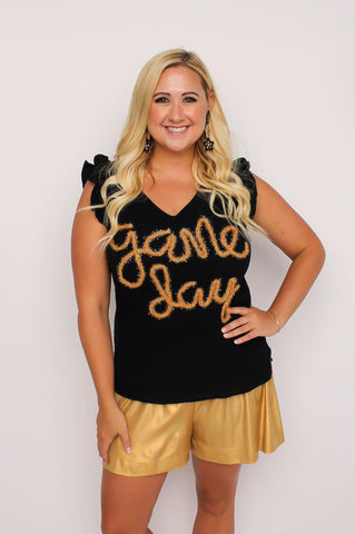 Why Dress Game Day Sequin Shirt with Sequin Football Large / Saints White and Gold