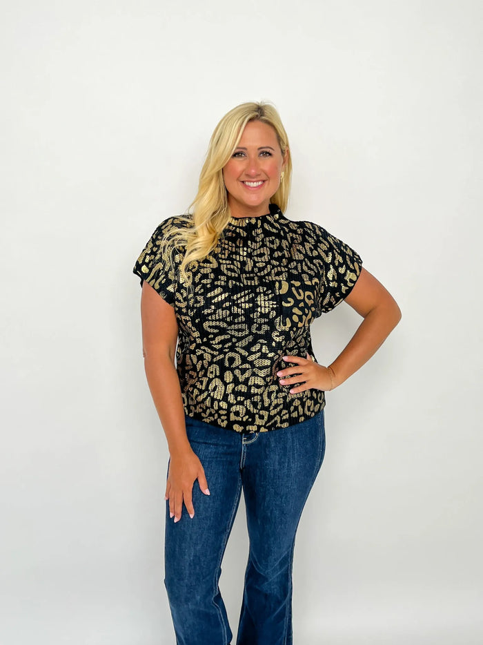 Black & Metallic Gold Leopard Print Top - SLS Wares