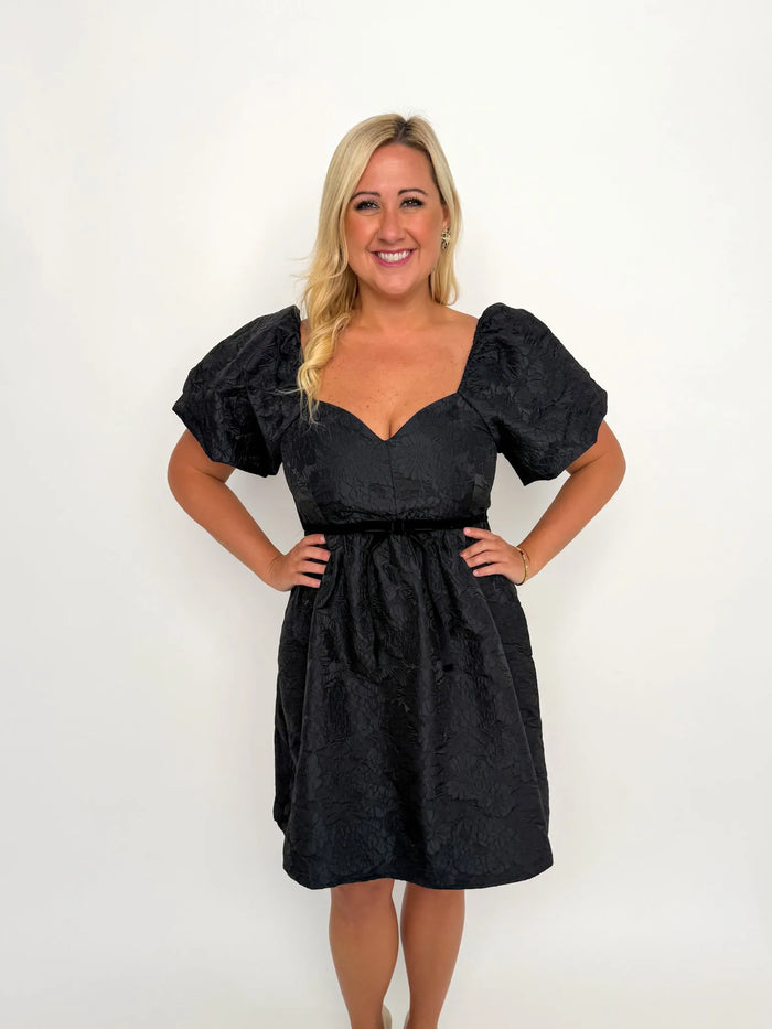 Black Jacquard Sweetheart Neck Dress - SLS Wares