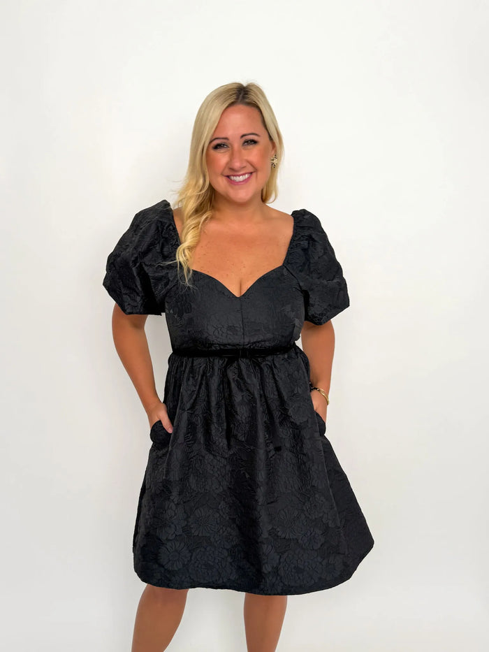 Black Jacquard Sweetheart Neck Dress - SLS Wares