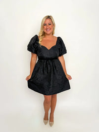 Black Jacquard Sweetheart Neck Dress - SLS Wares