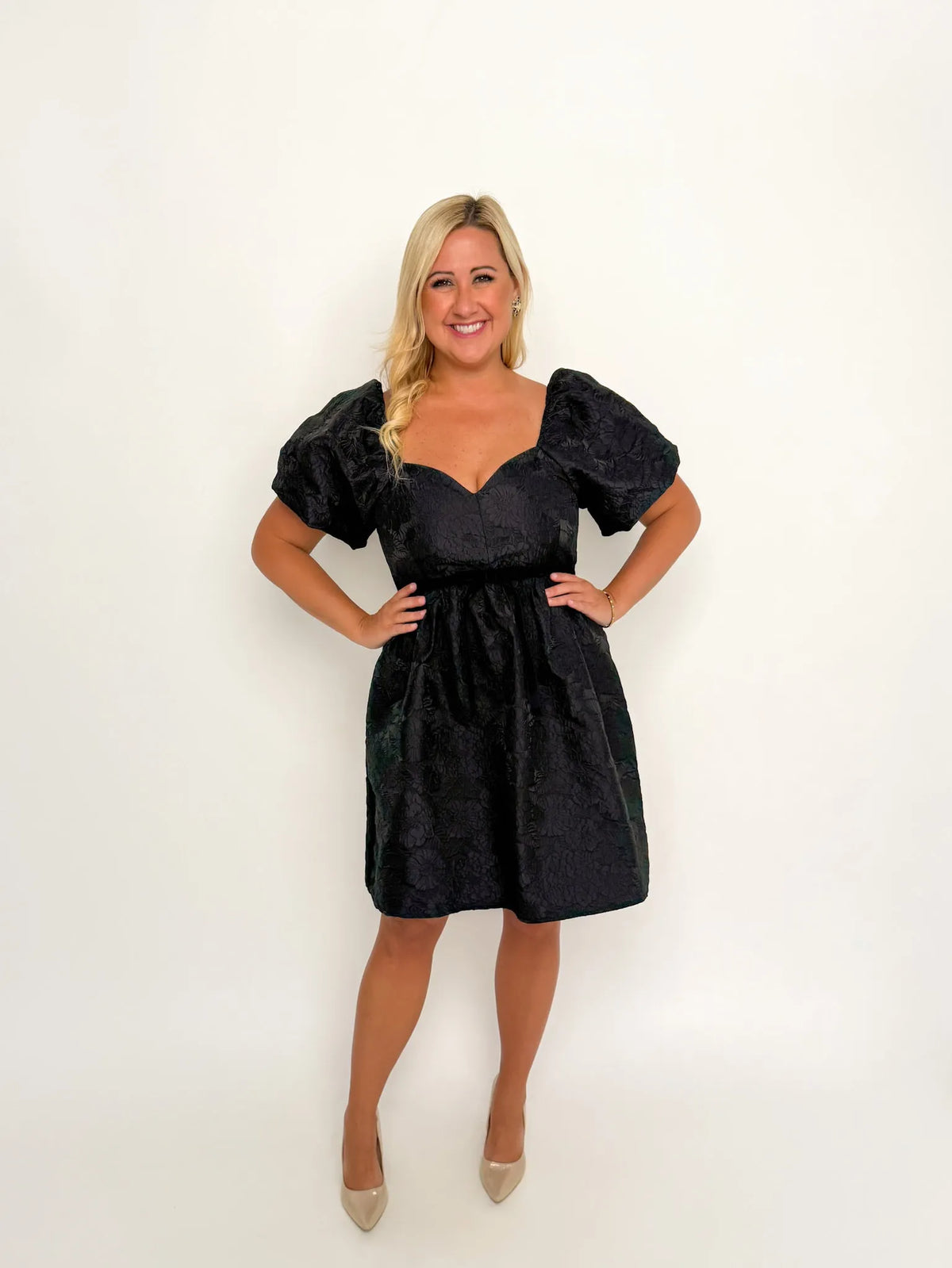 Black Jacquard Sweetheart Neck Dress - SLS Wares