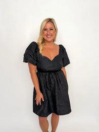 Black Jacquard Sweetheart Neck Dress - SLS Wares