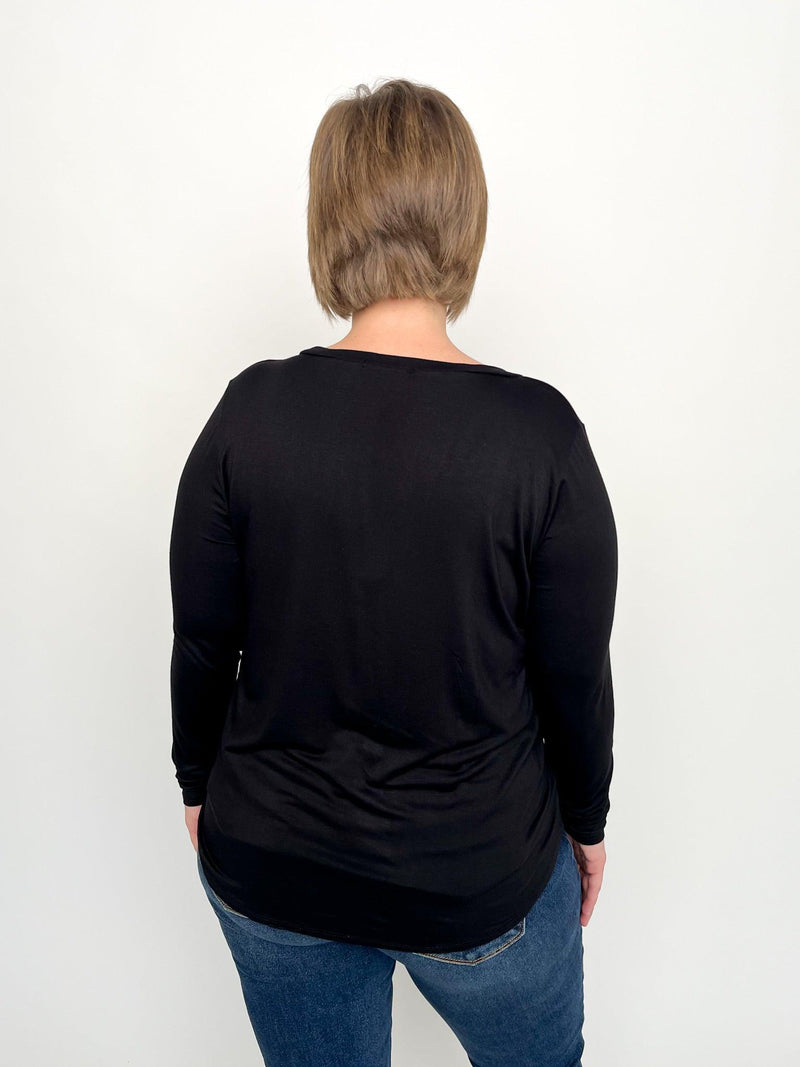 Black Long Sleeve V Neck Top - SLS Wares