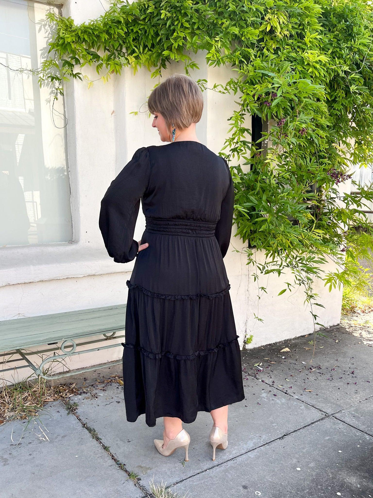 Black Maxi Satin Ruffle Dress - SLS Wares