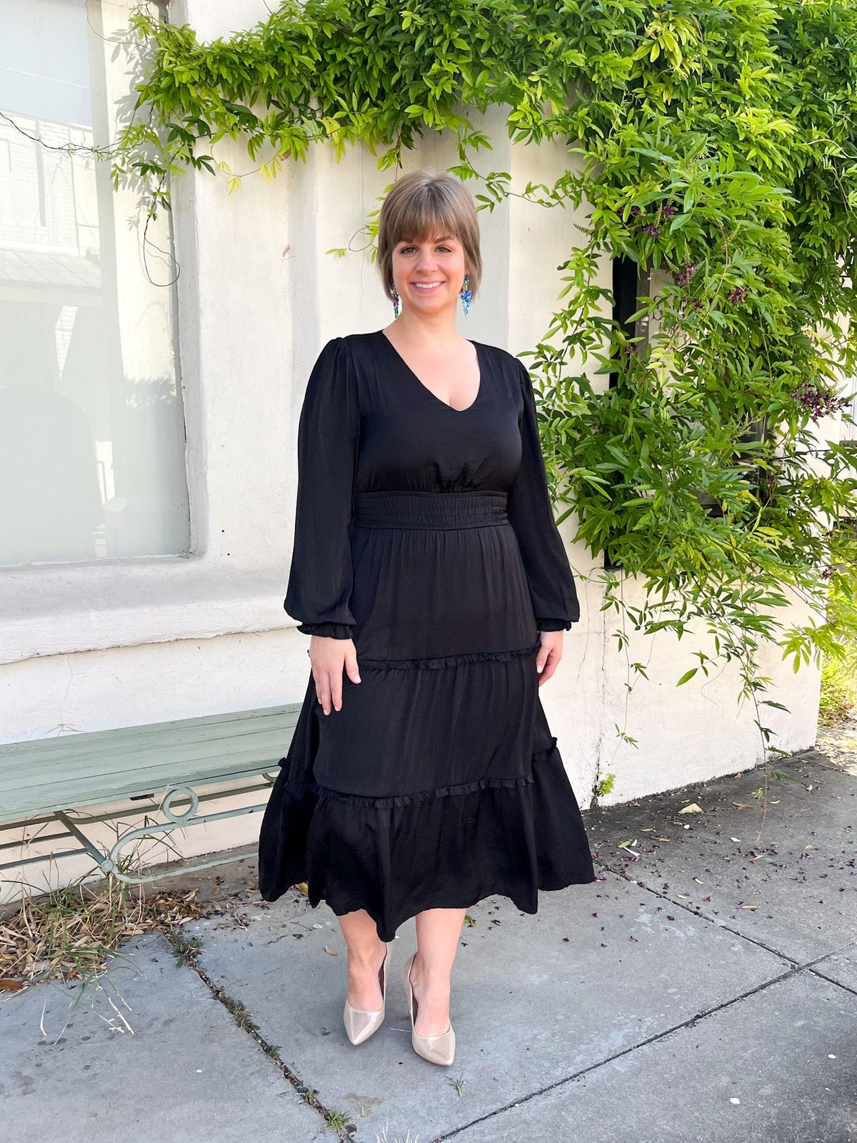 Black Maxi Satin Ruffle Dress - SLS Wares