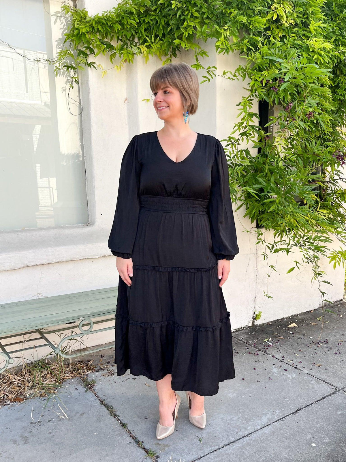 Black Maxi Satin Ruffle Dress - SLS Wares