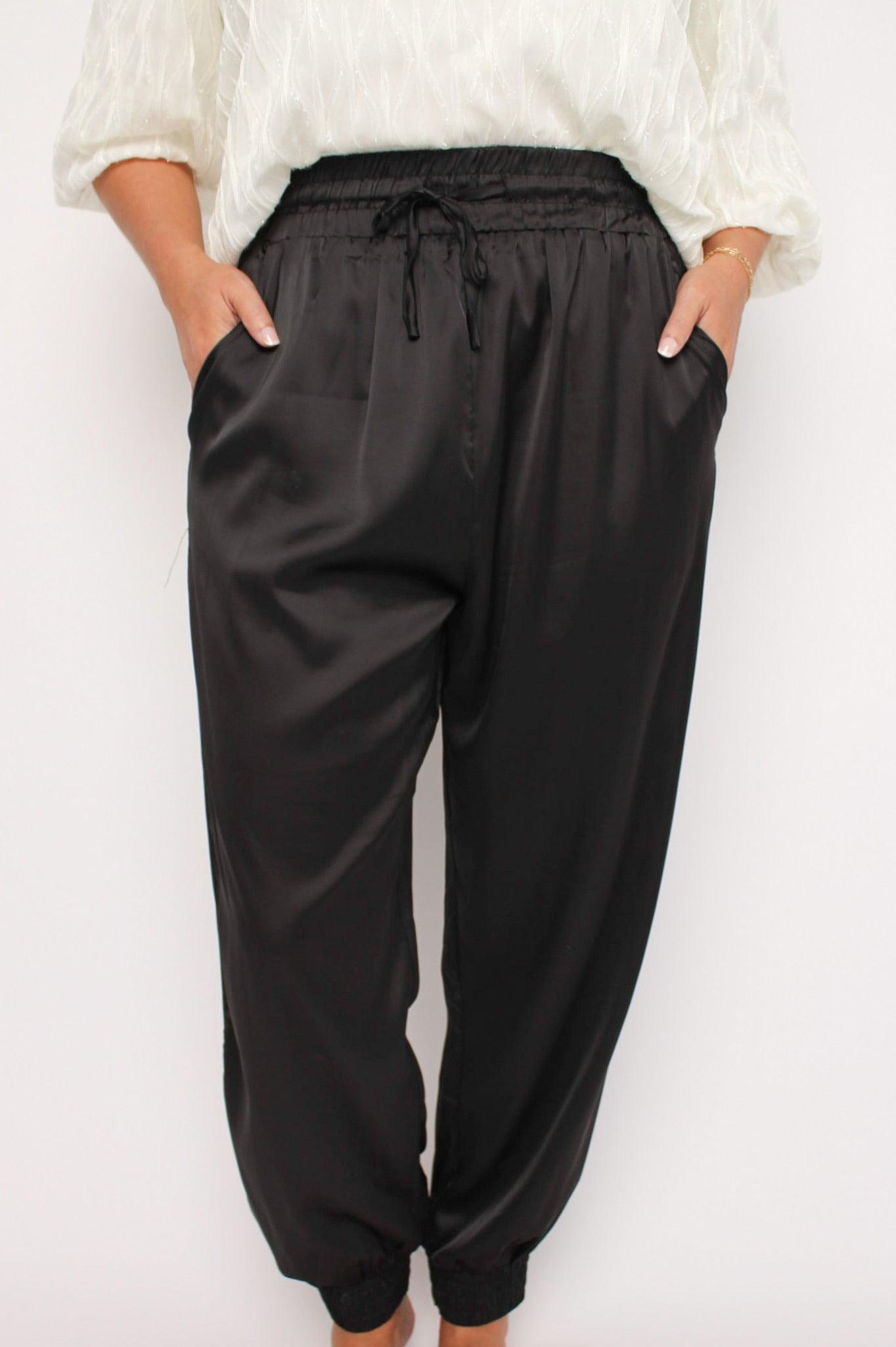 Black satin best sale joggers womens