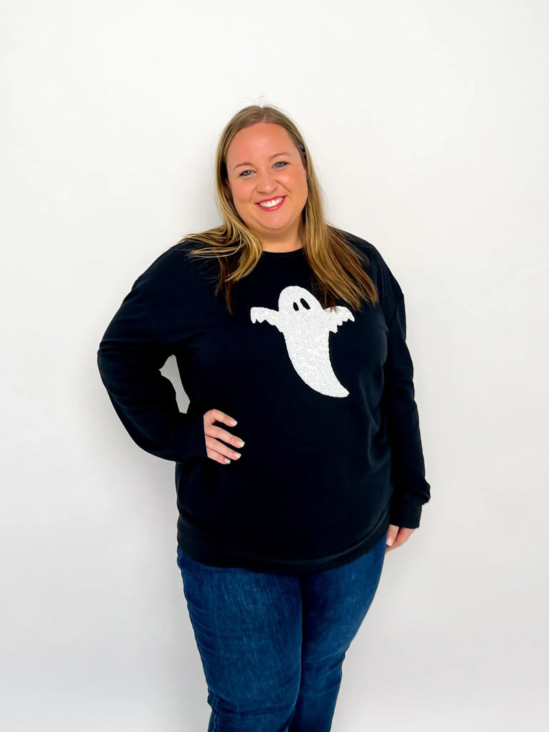 Black Sequin Ghost Sweatshirt - SLS Wares