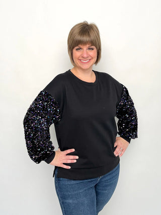 Black Sequined Sleeve Sweater - SLS Wares