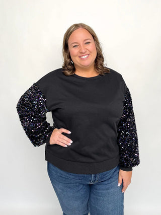 Black Sequined Sleeve Sweater - SLS Wares