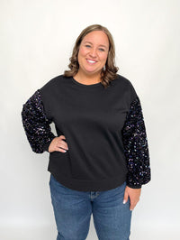 Black Sequined Sleeve Sweater - SLS Wares