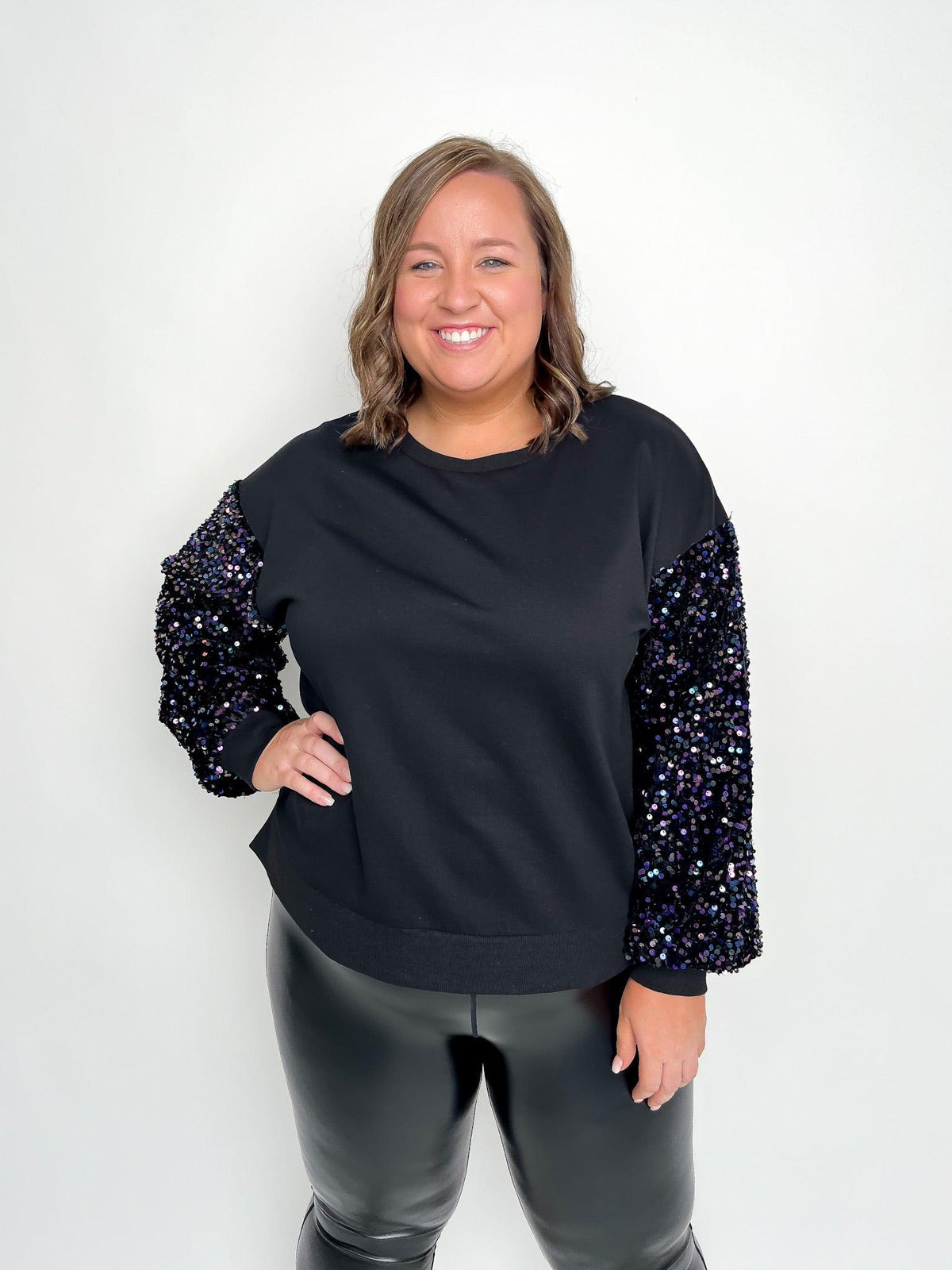 Black Sequined Sleeve Sweater - SLS Wares