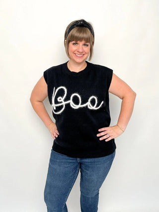 Black Sleeveless BOO Sweater - SLS Wares