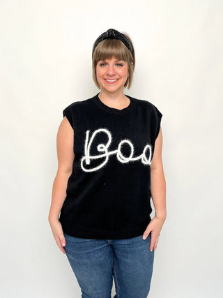 Black Sleeveless BOO Sweater - SLS Wares