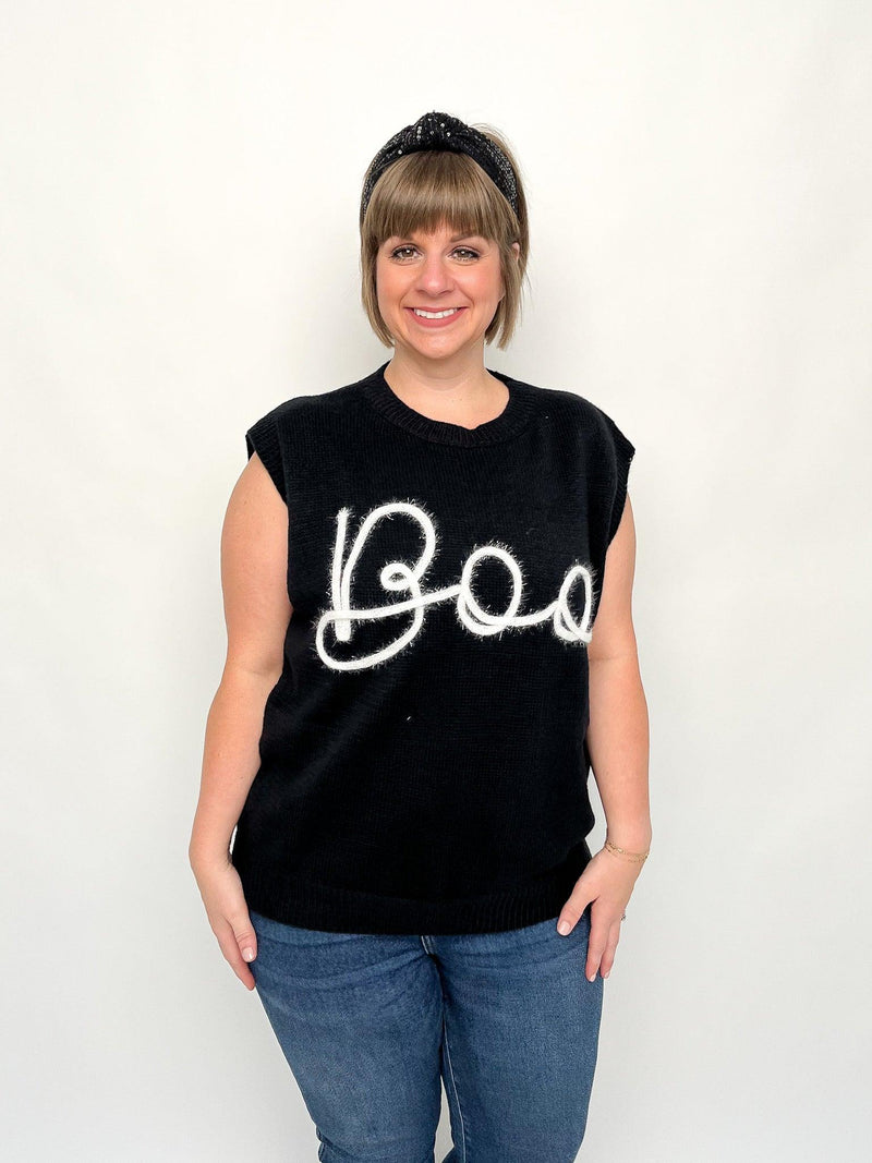 Black Sleeveless BOO Sweater - SLS Wares