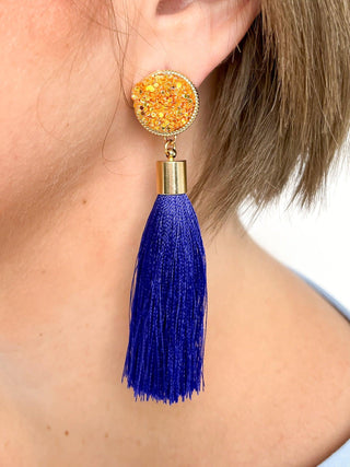 Blue & Gold Glitter Tassel Earrings - SLS Wares