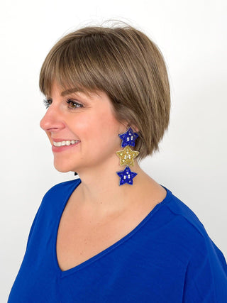 Blue & Gold Triple Star Earrings - SLS Wares