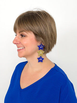 Blue & Gold Triple Star Earrings - SLS Wares