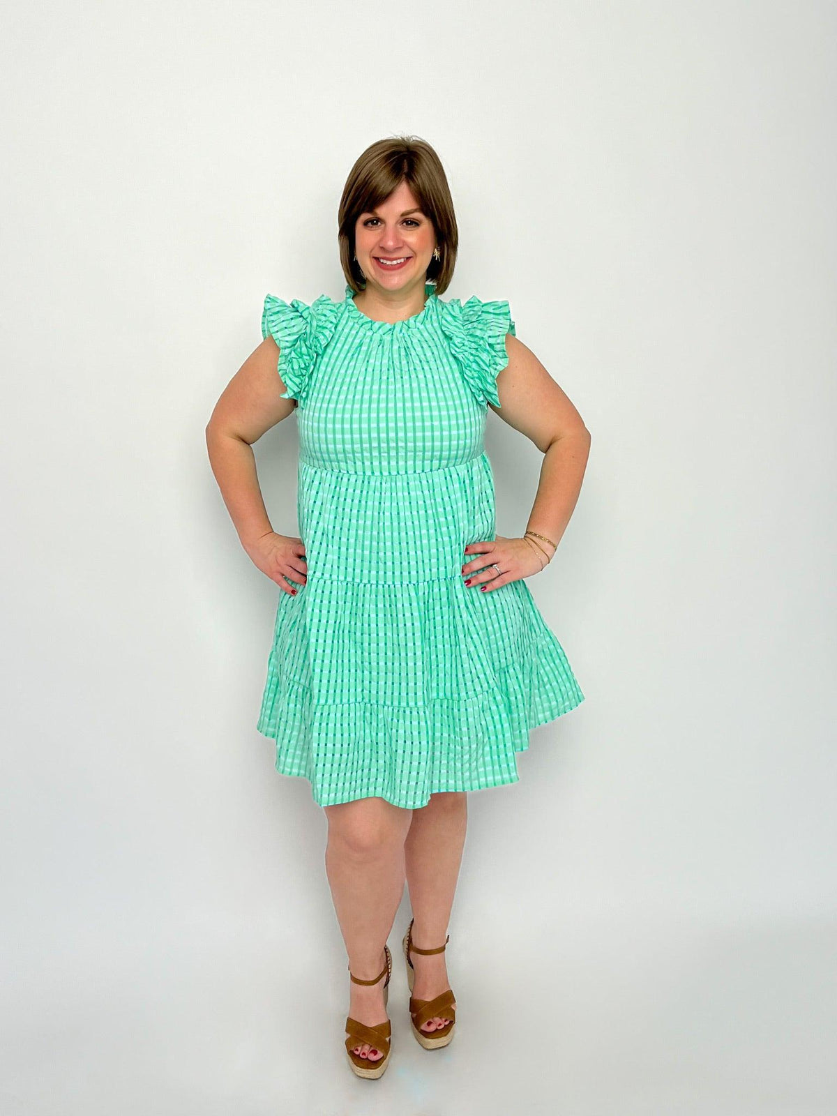 Bluegreen Checkered Ruffle Dress - SLS Wares
