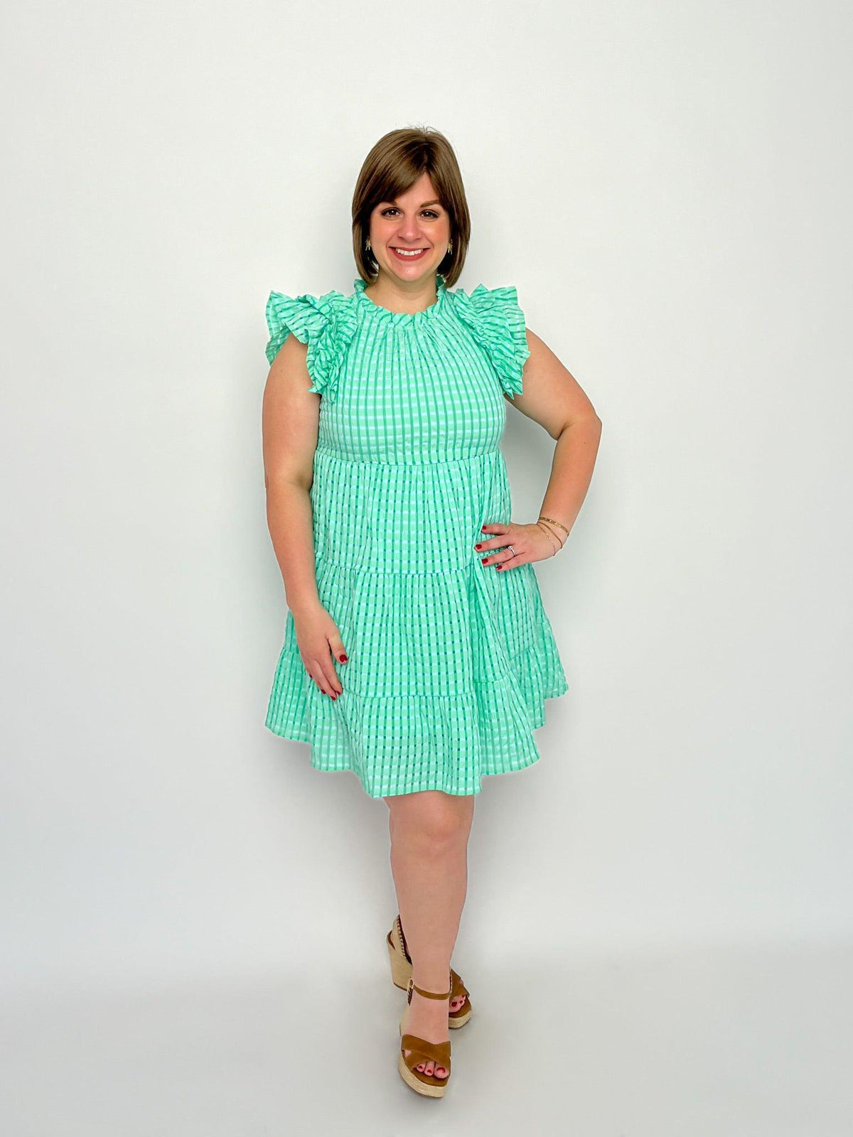 Bluegreen Checkered Ruffle Dress - SLS Wares