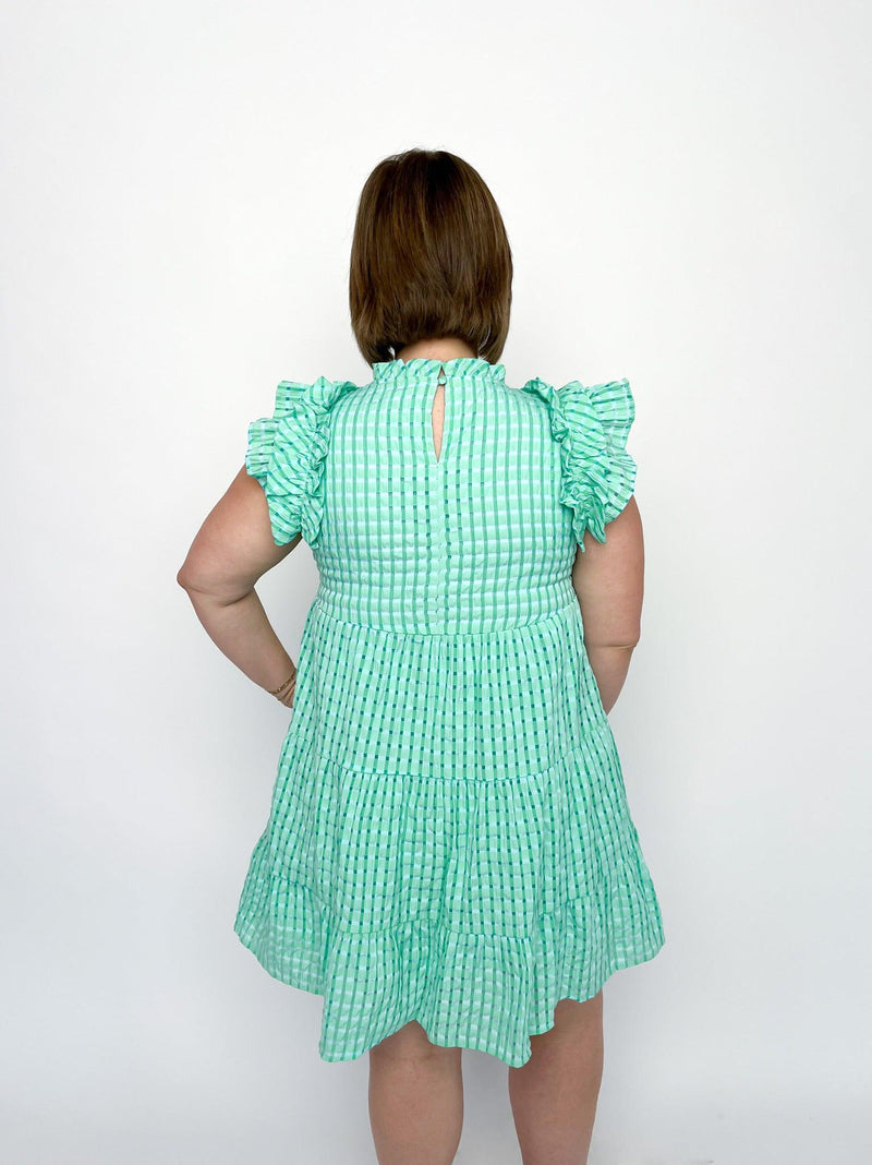 Bluegreen Checkered Ruffle Dress - SLS Wares