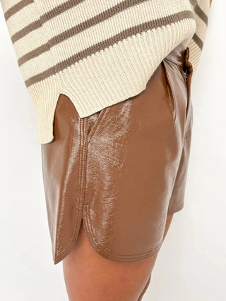 Brown Faux Leather Shorts - SLS Wares