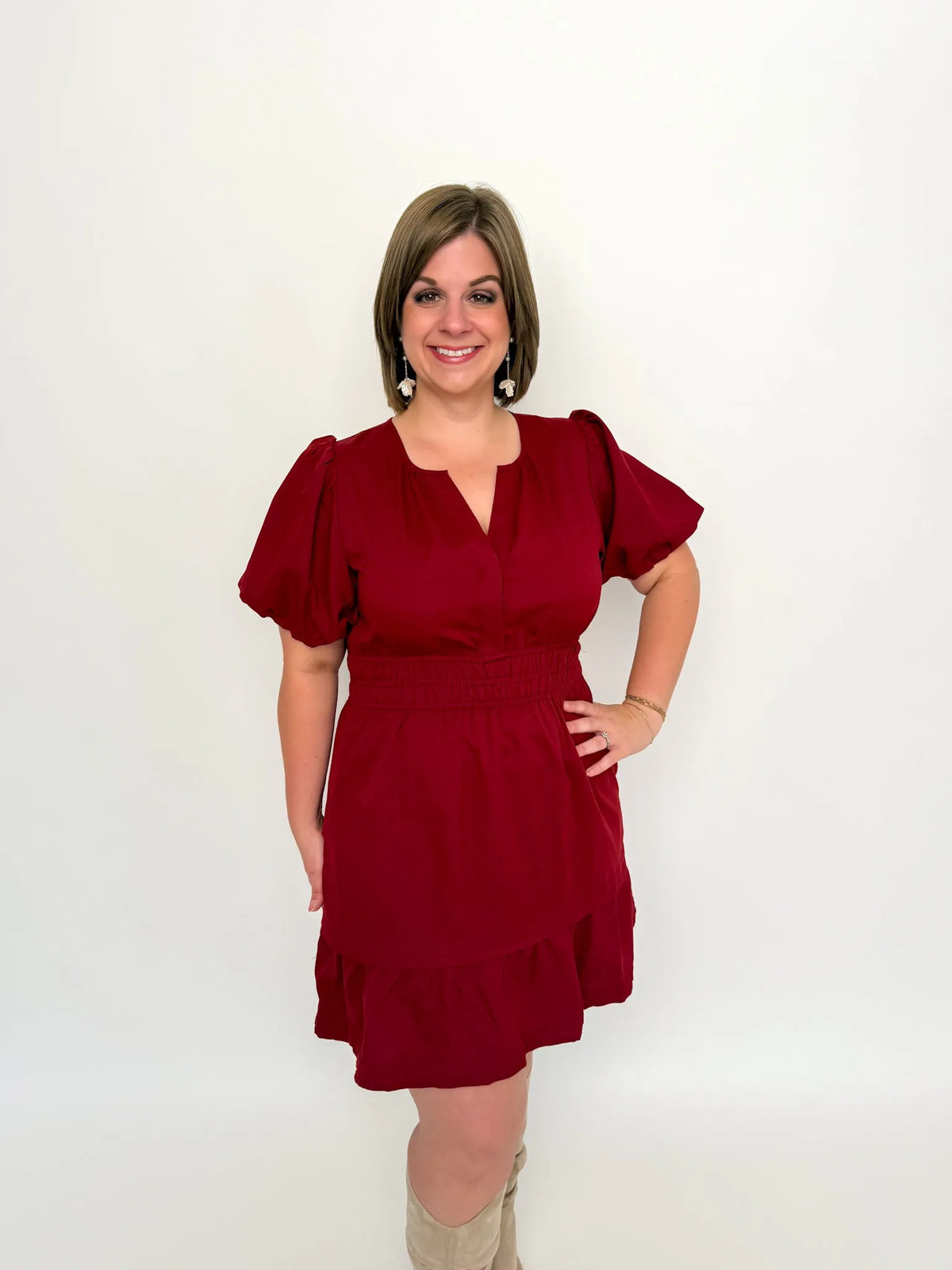 Burgundy Smocked Waist Ruffle Dress - SLS Wares