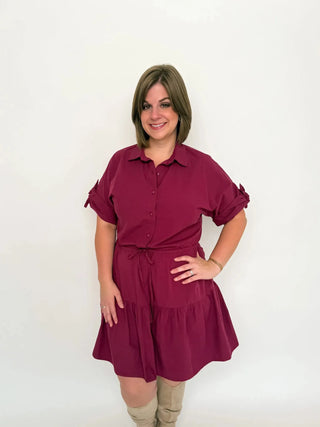 Burgundy Tiered Shirt Dress - SLS Wares