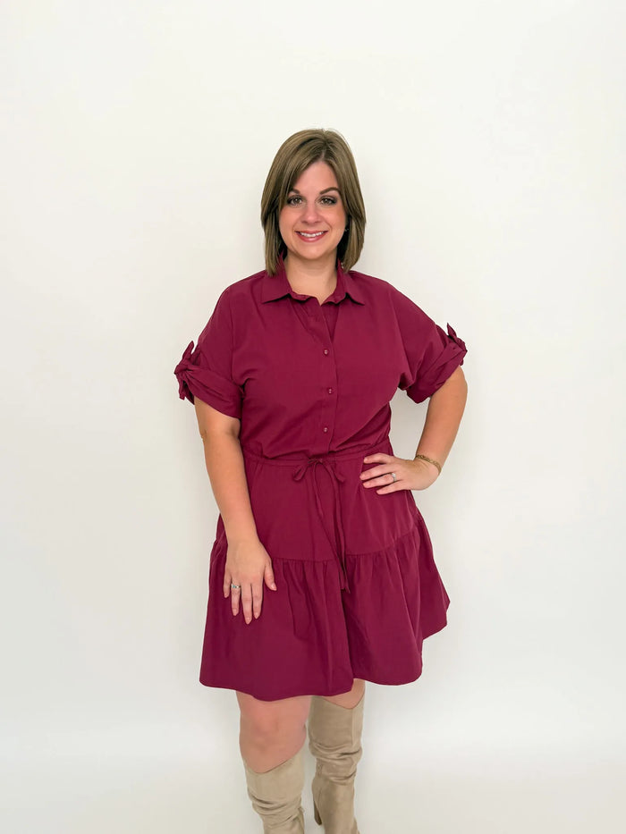 Burgundy Tiered Shirt Dress - SLS Wares