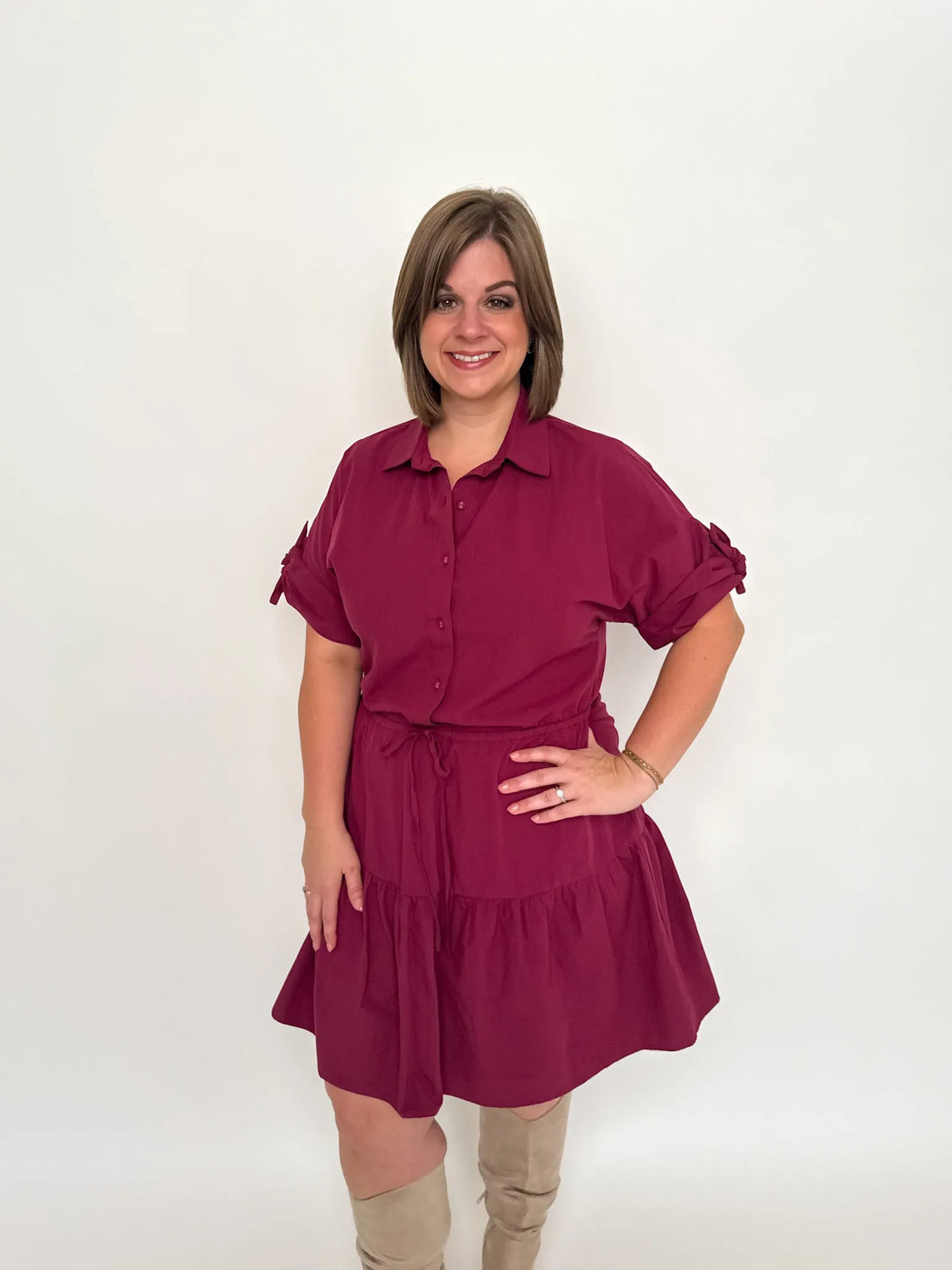 Burgundy Tiered Shirt Dress - SLS Wares