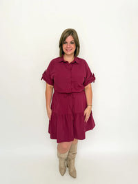 Burgundy Tiered Shirt Dress - SLS Wares