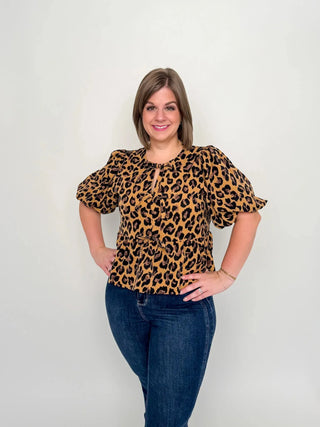 Camel Leopard Peplum Top - SLS Wares