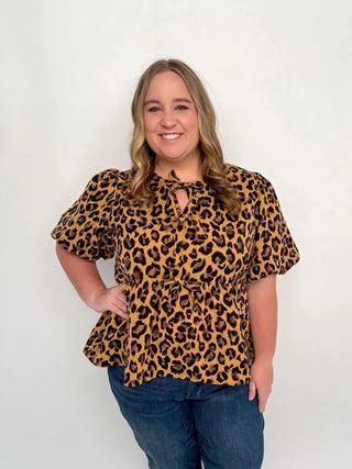 Camel Leopard Peplum Top - SLS Wares