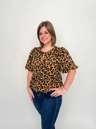 Camel Leopard Peplum Top - SLS Wares