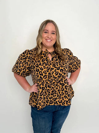 Camel Leopard Peplum Top - SLS Wares