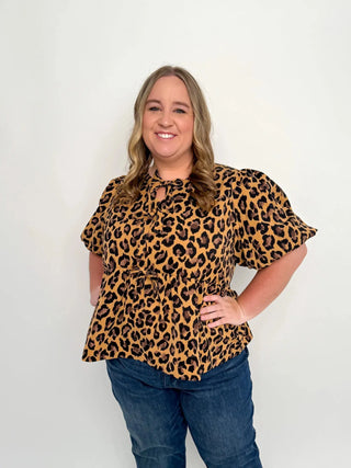 Camel Leopard Peplum Top - SLS Wares