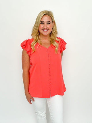 Coral Buttoned Ruffle Top - SLS Wares