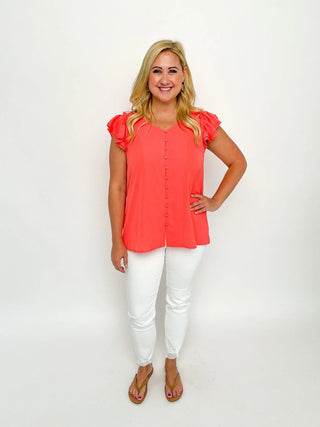 Coral Buttoned Ruffle Top - SLS Wares