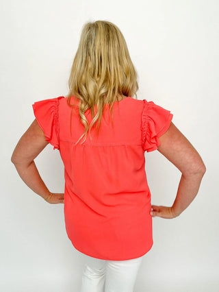 Coral Buttoned Ruffle Top - SLS Wares